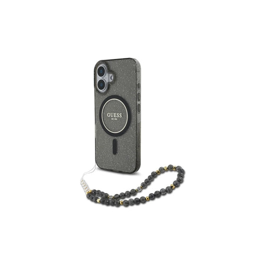 Guess GUHMP16SHGCRELSK iPhone 16 6.1" készülékhez kemény tok IML Glitter With Pearl Strap MagSafe fekete -  iPhone 16 tok a Domshop kínálatából