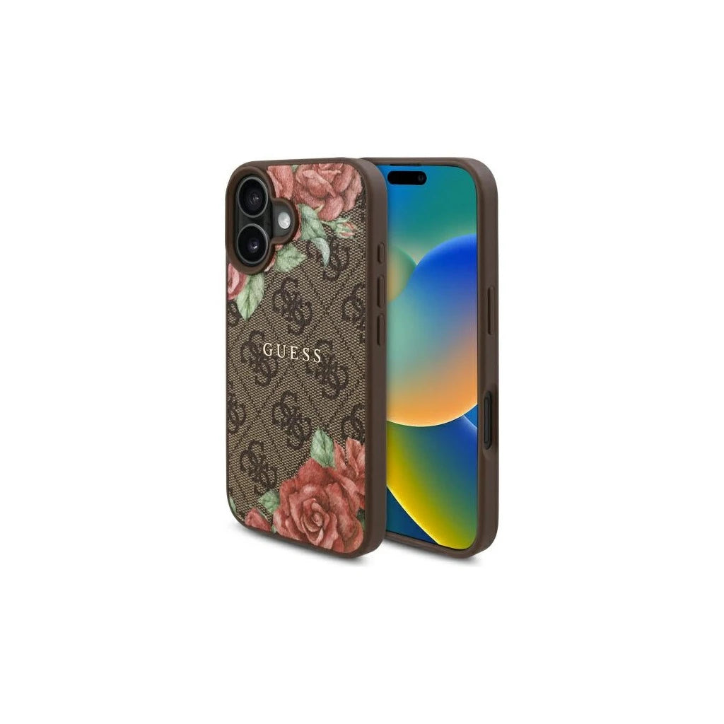 Guess GUHMP16SP4ROPEMCW iPhone 16 6.1 készülékhez kemény tok 4G Flowers Print MagSafe barna -  iPhone 16 tok a Domshop kínálatából