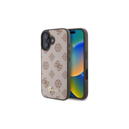 Guess GUHMP16SPGPYSW iPhone 16 6.1 készülékhez kemény tok Peony Script MagSafe barna -  iPhone 16 tok a Domshop kínálatából
