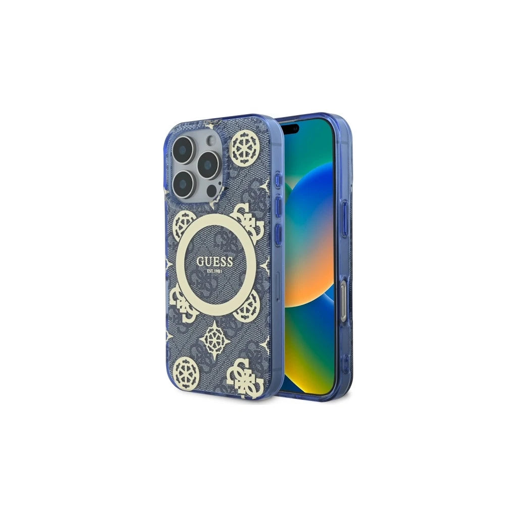Guess GUHMP16XH4PYEEB iPhone 16 Pro Max készülékhez keménytok IML Peony On 4G Background MagSafe kék -  iPhone 16 Pro Max tok a Domshop kínálatából