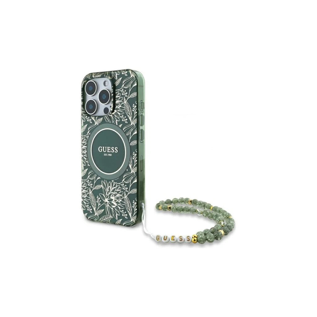 Guess GUHMP16XHCPOFPA iPhone 16 Pro Max készülékhez 6.9" kemény tok IML Flowers Allover Electro Wit zöld -  iPhone 16 Pro Max tok a Domshop kínálatából