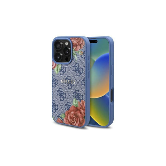 Guess GUHMP16XP4ROPEMCB iPhone 16 Pro Max 6.9 hüvelykes készülékhez kemény tok 4G Flowers Print MagSafe kék -  iPhone 16 Pro Max tok a Domshop kínálatából