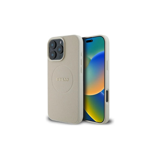 Guess GUHMP16XPGHSMME iPhone 16 Pro Max 6.9" készülékhez kemény tok Grained Ring MagSafe bézs -  iPhone 16 Pro Max tok a Domshop kínálatából