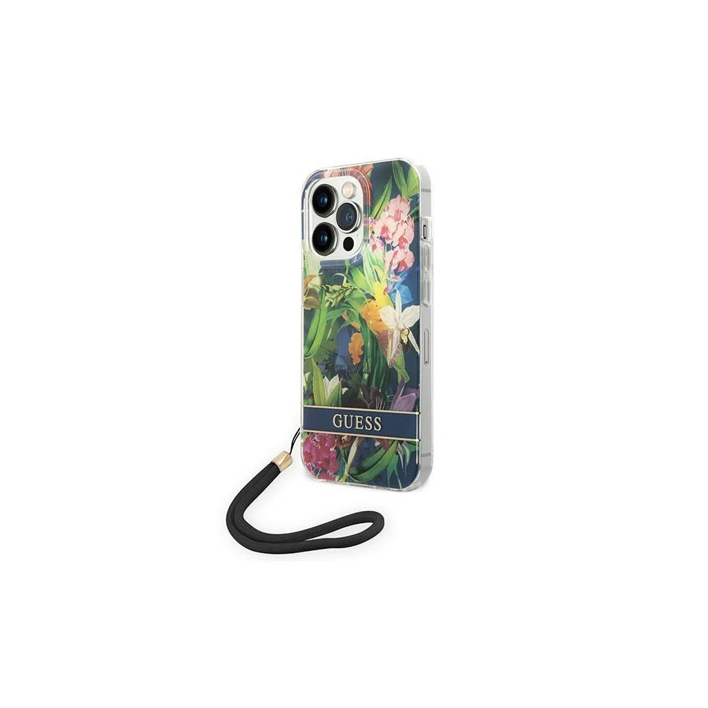 Guess GUOHCP14LHFLSB iPhone 14 Pro 6,1 készülékhez kemény tok Flower Strap kék -  iPhone 14 Pro tok a Domshop kínálatából