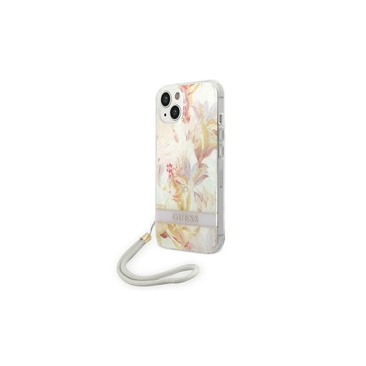 Guess GUOHCP14MHFLSU iPhone 14 Plus / 15 Plus 6.7" készülékhez kemény tok Flower Strap lila -  iPhone 14 Plus/15Plus tok a Domshop kínálatából