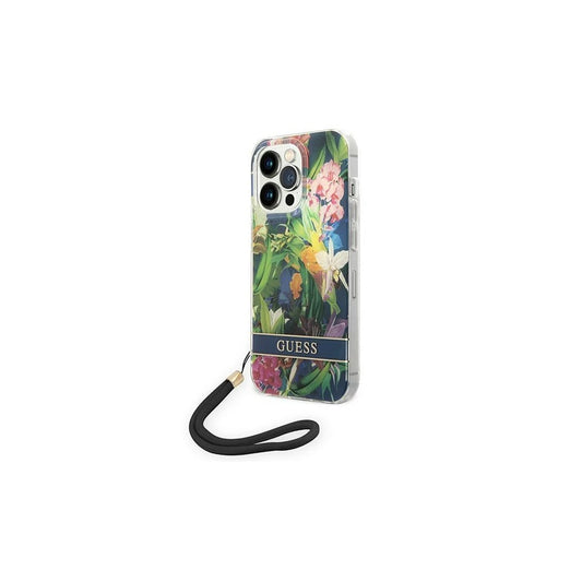 Guess GUOHCP14XHFLSB iPhone 14 Pro Max 6,7” készülékhez kemény tok Flower Strap kék -  iPhone 14 Pro Max tok a Domshop kínálatából