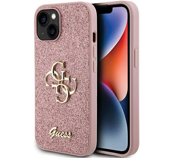 Guess Glitter Script Big 4G Apple iPhone 15 hátlap tok, rózsaszín -  iPhone 15 tok a Domshop kínálatából
