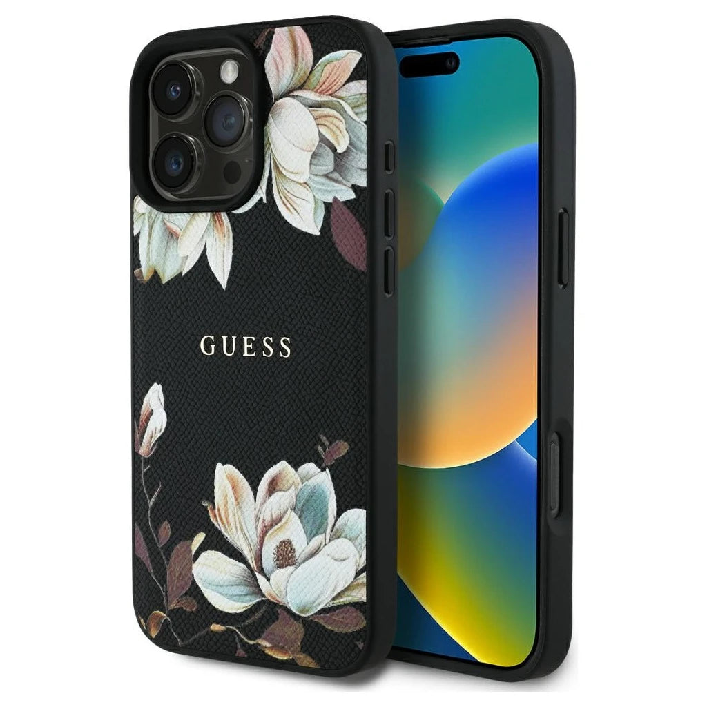 Guess Grained Printed Flower Pattern MagSafe tok iPhone 16 Pro Max készülékhez fekete -  iPhone 16 Pro Max tok a Domshop kínálatából