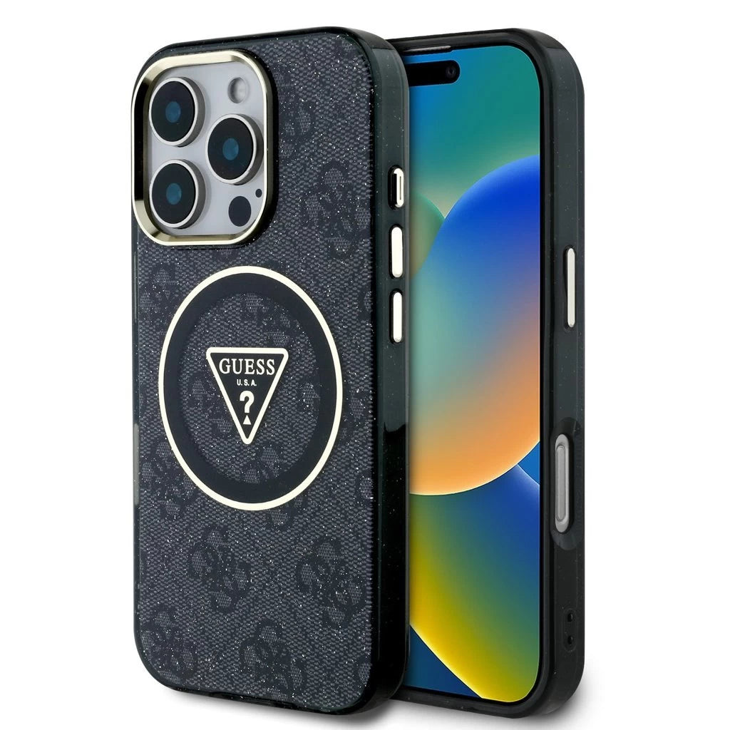 Guess IML 4G Glitter and Triangle Logo MagSafe tok iPhone 16 Pro készülékhez fekete -  iPhone 16 Pro tok a Domshop kínálatából