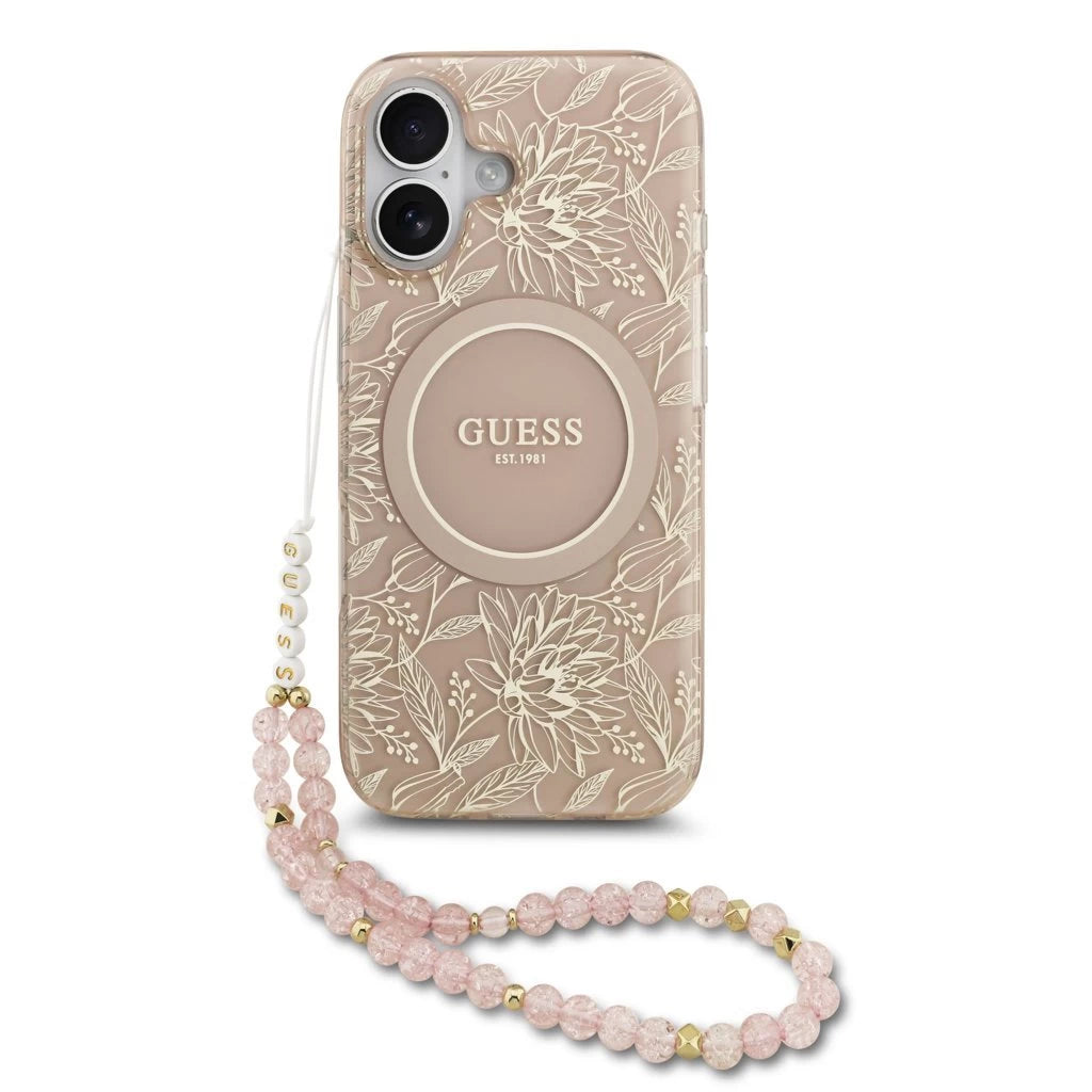 Guess IML Flowers Allover Strap MagSafe tok iPhone 17 készülékhez rózsaszín -  iPhone 17 tok a Domshop kínálatából