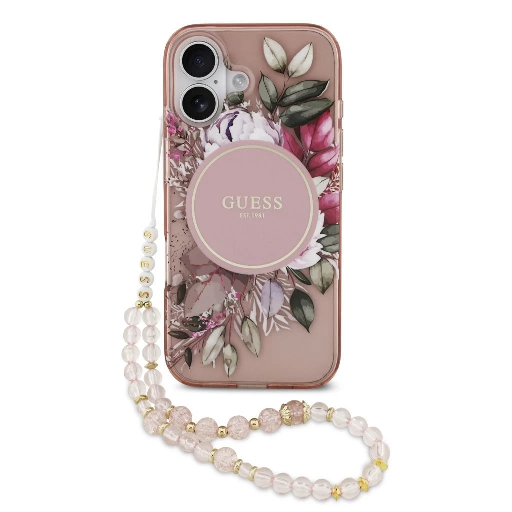 Guess IML Flowers Strap MagSafe tok iPhone 17 készülékhez rózsaszín -  iPhone 17 tok a Domshop kínálatából