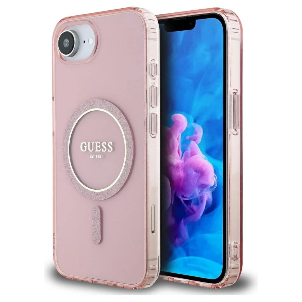 Guess IML Glitter Circle MagSafe tok iPhone 16e készülékhez rózsaszín -  iPhone 16e tok a Domshop kínálatából