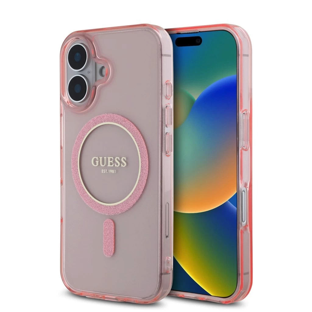 Guess IML Glitter Ring MagSafe tok iPhone 16 készülékhez rózsaszín -  iPhone 16 tok a Domshop kínálatából