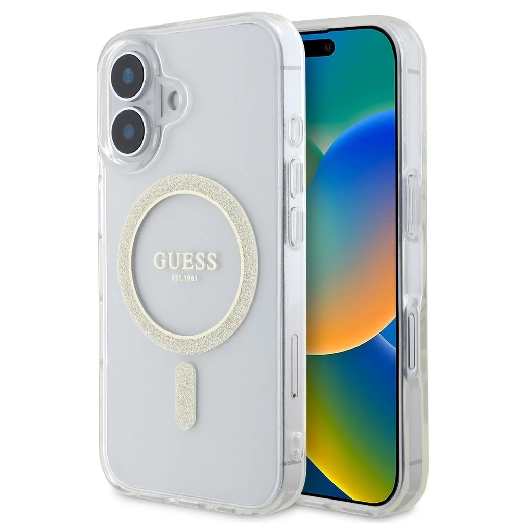 Guess IML Glitter Ring MagSafe tok iPhone 16 készülékhez átlátszó -  iPhone 16 tok a Domshop kínálatából