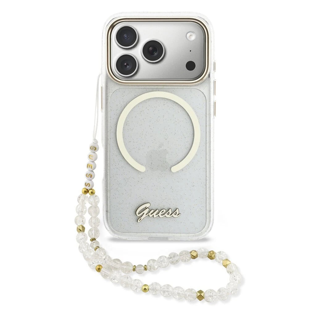Guess IML Glitter Script Strap MagSafe tok iPhone 17 Pro Max készülékhez átlátszó -  iPhone 17 Pro Max tok a Domshop kínálatából