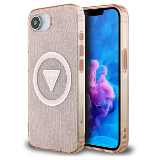Guess IML Metal Glitter 4G Circle Triangle MagSafe tok iPhone 16e készülékhez rózsaszín -  iPhone 16e tok a Domshop kínálatából