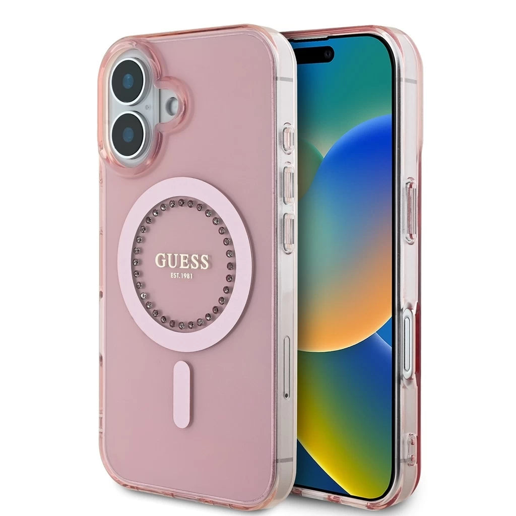 Guess IML Rhinestones Ring MagSafe tok iPhone 16 készülékhez rózsaszín -  iPhone 16 tok a Domshop kínálatából