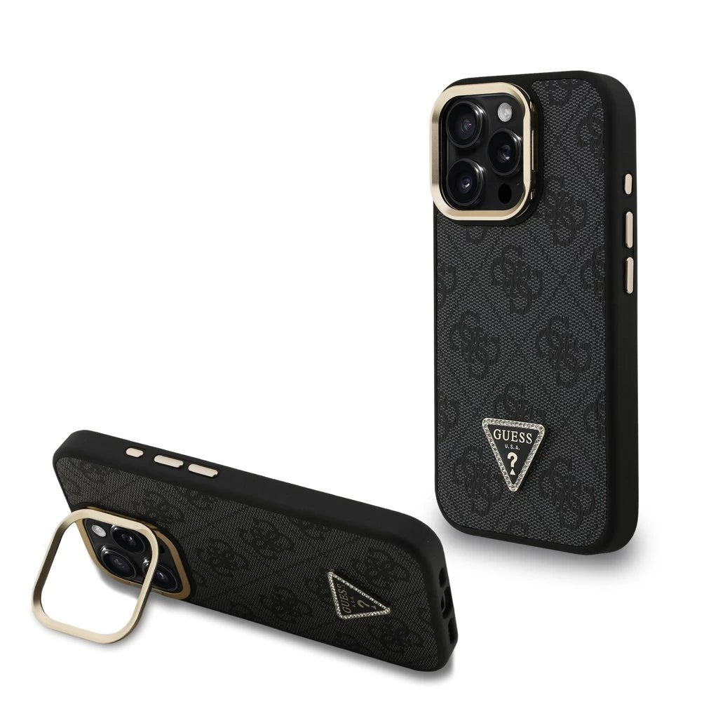 Guess PU 4G Strass Triangle Logo Állványos Kamerakeretes MagSafe tok iPhone 15 Pro Max készülékhez fekete -  iPhone 15 Pro Max tok a Domshop kínálatából