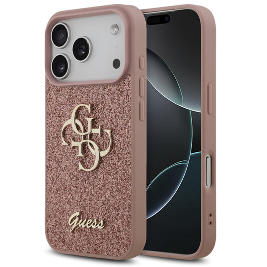 Guess PU Fixed Glitter 4G Metal Logo Apple iPhone 17 Pro hátlap tok, rózsaszín -  iPhone 17 Pro tok a Domshop kínálatából