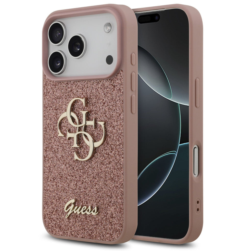 Guess PU Fixed Glitter 4G Metal Logo Apple iPhone 17 Pro hátlap tok, rózsaszín -  iPhone 17 Pro tok a Domshop kínálatából