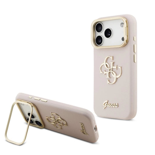 Guess PU Grained 4G Logo Stand Camera Frame tok az iPhone 17 Pro készülékhez rózsaszín -  iPhone 17 Pro tok a Domshop kínálatából