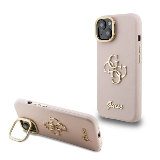 Guess PU Grained 4G Logo állványos kamerakeretes tok iPhone 15 készülékhez rózsaszín -  iPhone 15 tok a Domshop kínálatából