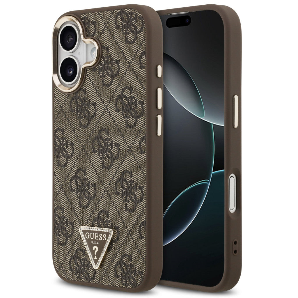 Guess PU Leather 4G Triangle Logo Gold Frame Apple iPhone 17 MagSafe hátlap tok, barna -  iPhone 17 tok a Domshop kínálatából