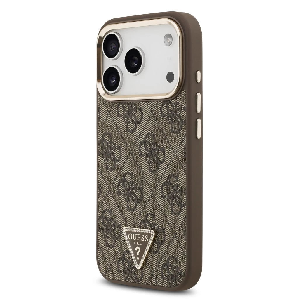 Guess PU Leather 4G Triangle Logo Gold Frame MagSafe tok iPhone 17 Pro készülékhez barna -  iPhone 17 Pro tok a Domshop kínálatából