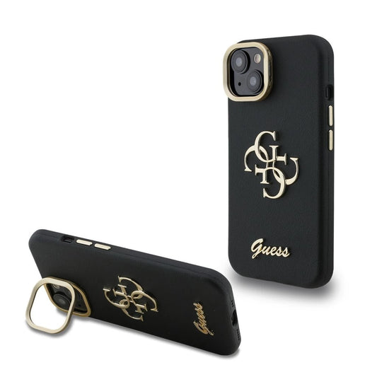 Guess PU dörgölt 4G Logo állványos kamerakeretes tok iPhone 13 készülékhez fekete -  iPhone 13/14 tok a Domshop kínálatából
