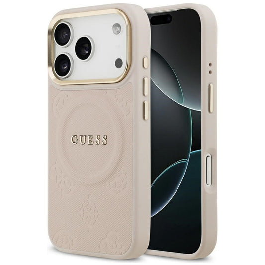 Guess Peony Hot Stamp Apple iPhone 17 Pro MagSafe tok kameravédő peremmel, rózsaszín-arany -  iPhone 17 Pro tok a Domshop kínálatából