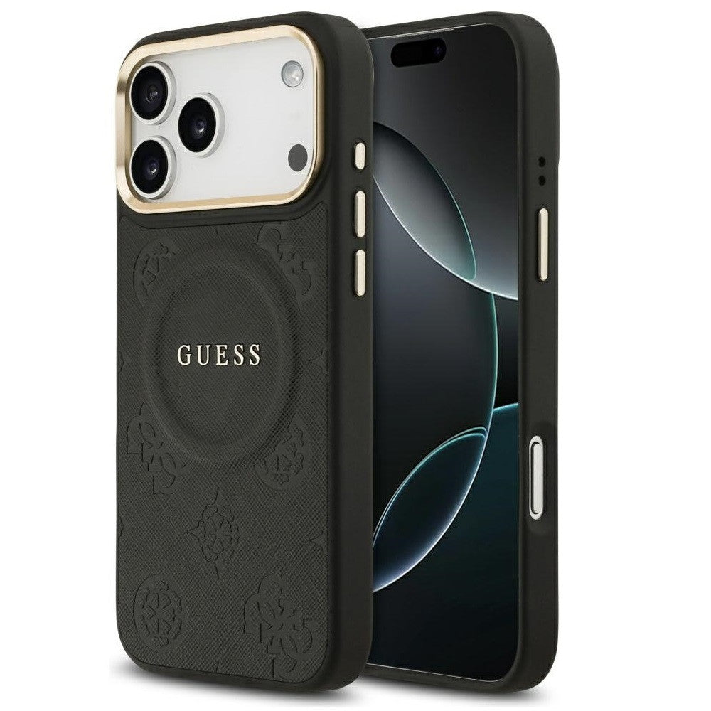 Guess Peony Hot Stamp Apple iPhone 17 Pro Max MagSafe tok kameravédő peremmel, fekete-arany -  iPhone 17 Pro Max tok a Domshop kínálatából