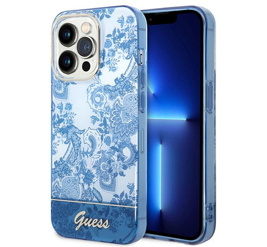 Guess Porcelain Collection Apple iPhone 14 Pro hátlap tok , kék -  iPhone 14 Pro tok a Domshop kínálatából