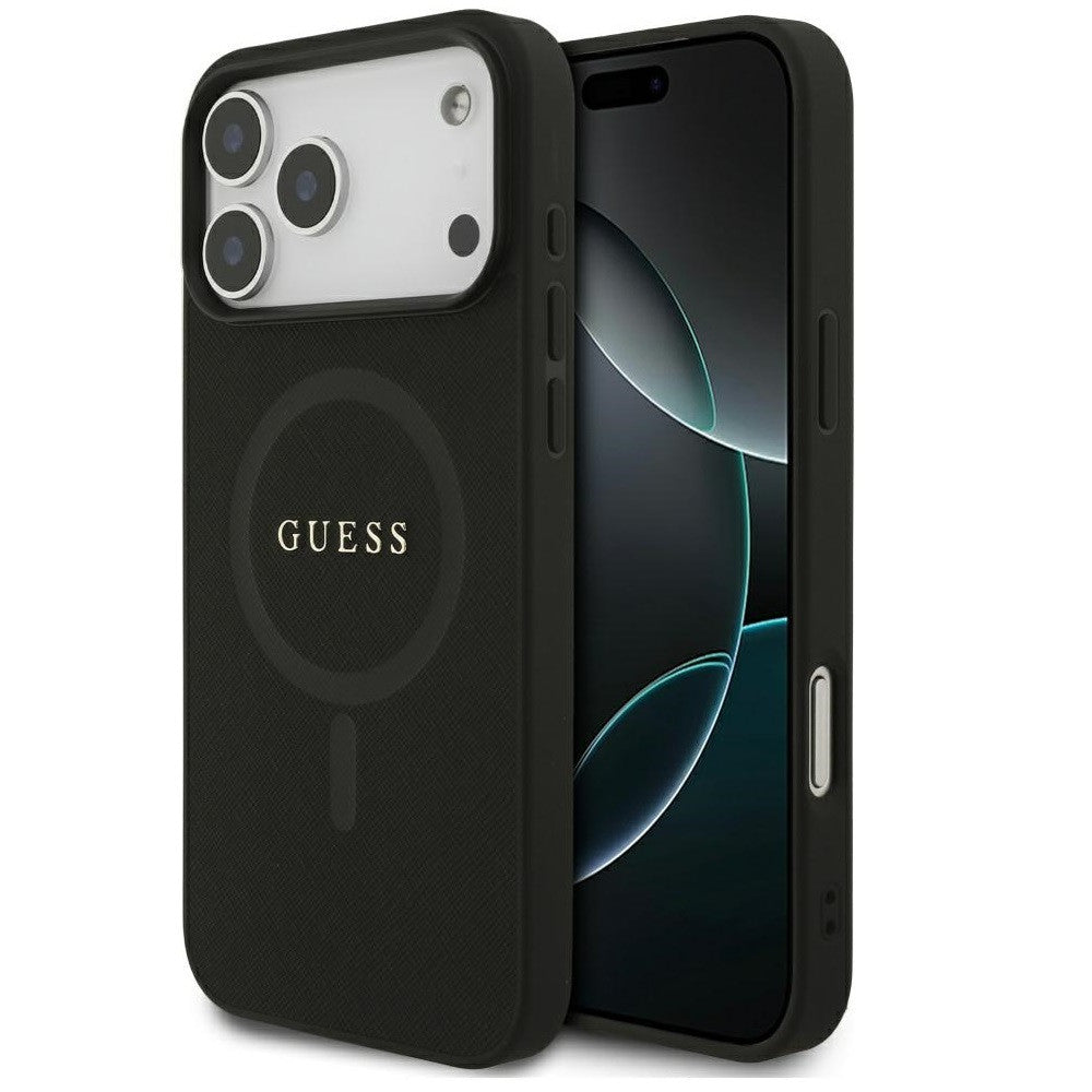 Guess Saffiano Classic Logo Apple iPhone 17 Pro Max MagSafe tok, fekete -  iPhone 17 Pro Max tok a Domshop kínálatából
