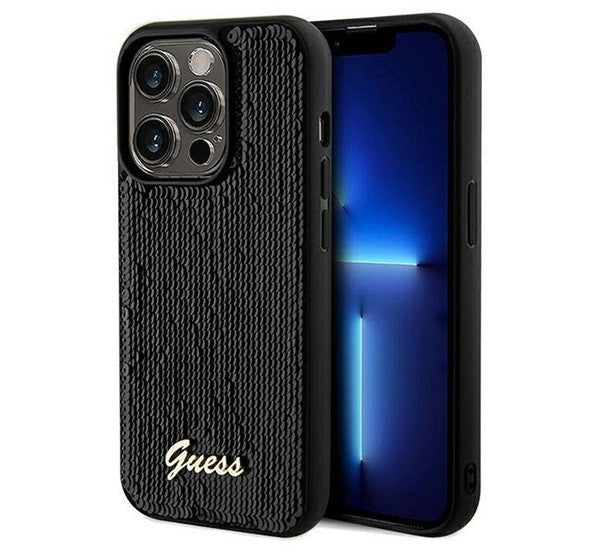 Guess Sequin Script Logo iPhone 14 Pro Max tok, fekete -  iPhone 14 Pro Max tok a Domshop kínálatából