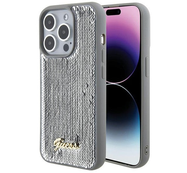 Guess Sequin Script Metal Apple iPhone 15 Pro Max hátlap tok, ezüst -  iPhone 15 Pro Max tok a Domshop kínálatából