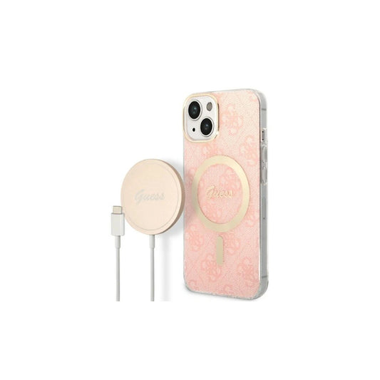 Guess Set GUBPP14SH4EACSP kemény tok+töltő iPhone 14/15/13 6,1 készülékhez, 4G Print Ma, rózsaszín -  iPhone 13/14/15 tok a Domshop kínálatából