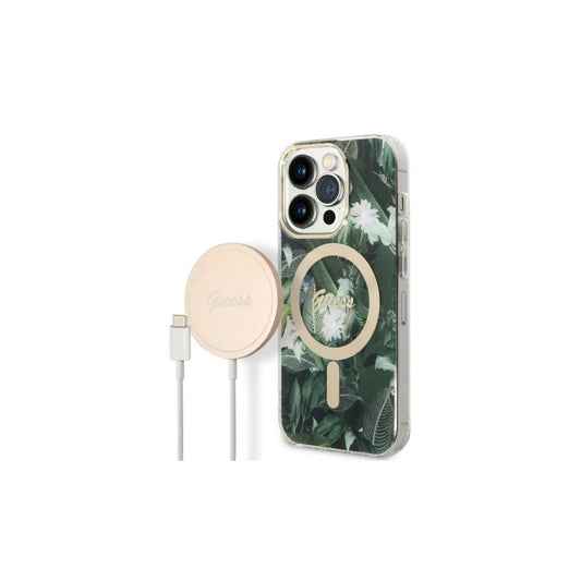 Guess Set GUBPP14XHJEACSA kemény tok+töltő iPhone 14 Pro Max 6,7 készülékhez Jungle MagS zöld -  iPhone 14 Pro Max tok a Domshop kínálatából