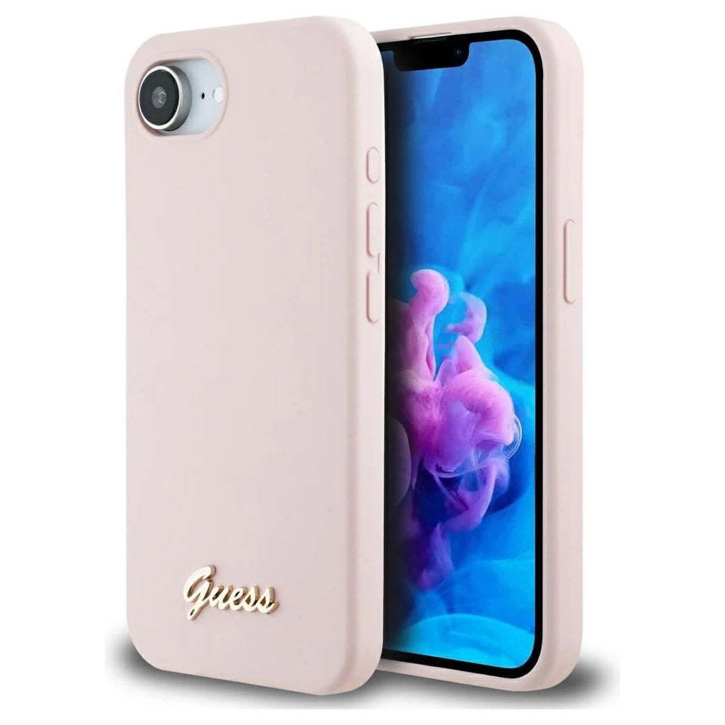 Guess Silicone Script Metal Logo MagSafe tok iPhone 16e készülékhez rózsaszín -  iPhone 16e tok a Domshop kínálatából