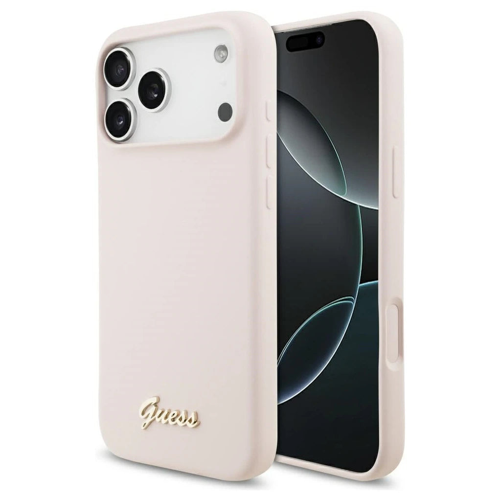 Guess Silicone Script Metal Logo MagSafe tok iPhone 17 Pro Max készülékhez rózsaszín -  iPhone 17 Pro Max tok a Domshop kínálatából