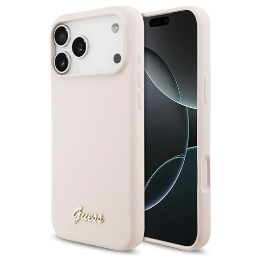 Guess Silicone Script Metal Logo MagSafe tok iPhone 17 Pro Max készülékhez rózsaszín -  iPhone 17 Pro Max tok a Domshop kínálatából