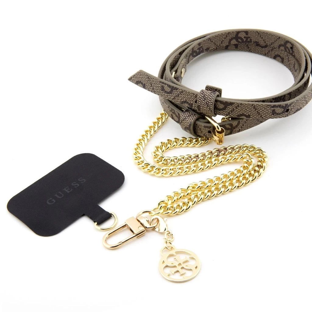 Guess keresztvállas pánt PU 4G lánc with Charm arany/barna -   a Domshop kínálatából