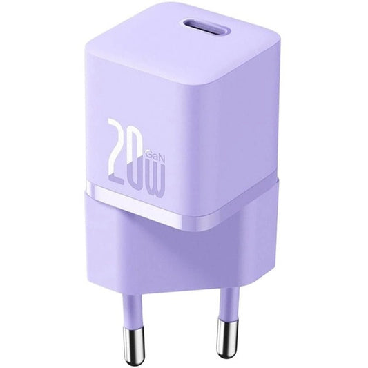 Hálózati töltő adapter, 20W, USB Type-C aljzat, gyorstöltés, PD, GaN5, Baseus GaN5 Mini, lila -  Adapter a Domshop kínálatából