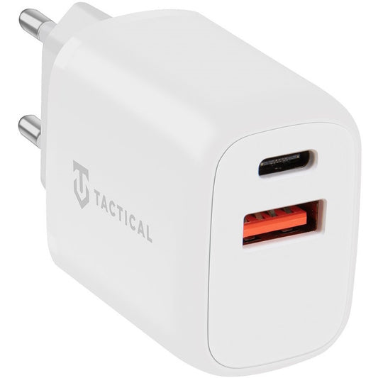 Hálózati töltő adapter, 20W, USB aljzat, USB Type-C aljzat, gyorstöltés, PD, QC 3.0, Tactical Base Plug Dual, fehér -   a Domshop kínálatából