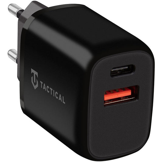 Hálózati töltő adapter, 20W, USB aljzat, USB Type-C aljzat, gyorstöltés, PD, QC 3.0, Tactical Base Plug Dual, fekete -   a Domshop kínálatából