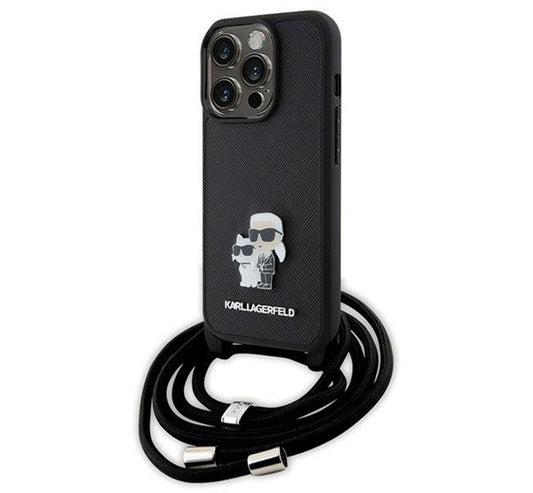 Karl Lagerfeld Crossbody Saffiano Metal Pin Karl & Choupette Apple iPhone 15 Pro hátlap tok, fekete -  iPhone 15 Pro tok a Domshop kínálatából