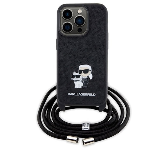 Karl Lagerfeld Crossbody Saffiano Metal Pin Karl & Choupette Apple iPhone 15 Pro hátlap tok, fekete -  iPhone 15 Pro tok a Domshop kínálatából