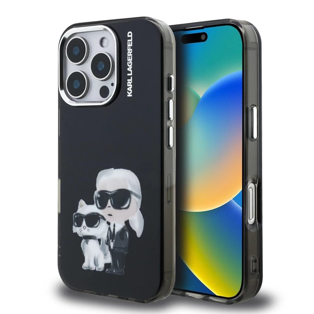 Karl Lagerfeld IML Aquarelle Karl and Choupette tok iPhone 16 Pro készülékhez fekete -  iPhone 16 Pro tok a Domshop kínálatából