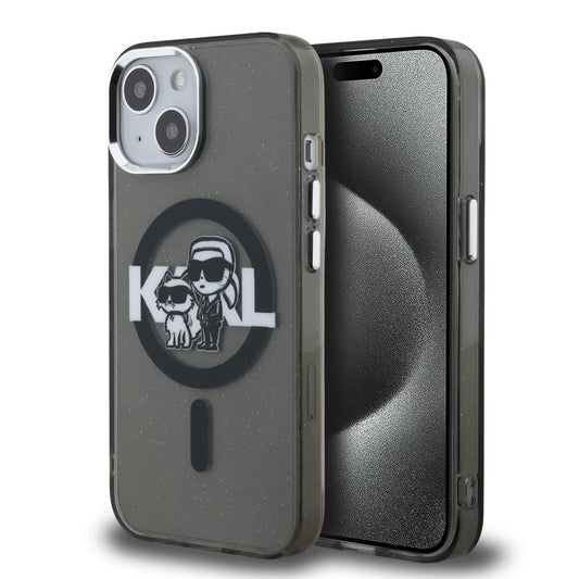 Karl Lagerfeld IML Glitter Karl and Choupette Sketch MagSafe tok iPhone 15 készülékhez fekete -  iPhone 15 tok a Domshop kínálatából