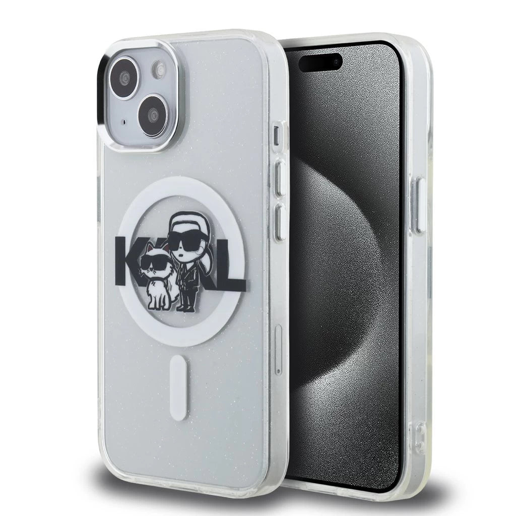 Karl Lagerfeld IML Glitter Karl and Choupette Sketch MagSafe tok iPhone 15 készülékhez átlátszó -  iPhone 15 tok a Domshop kínálatából