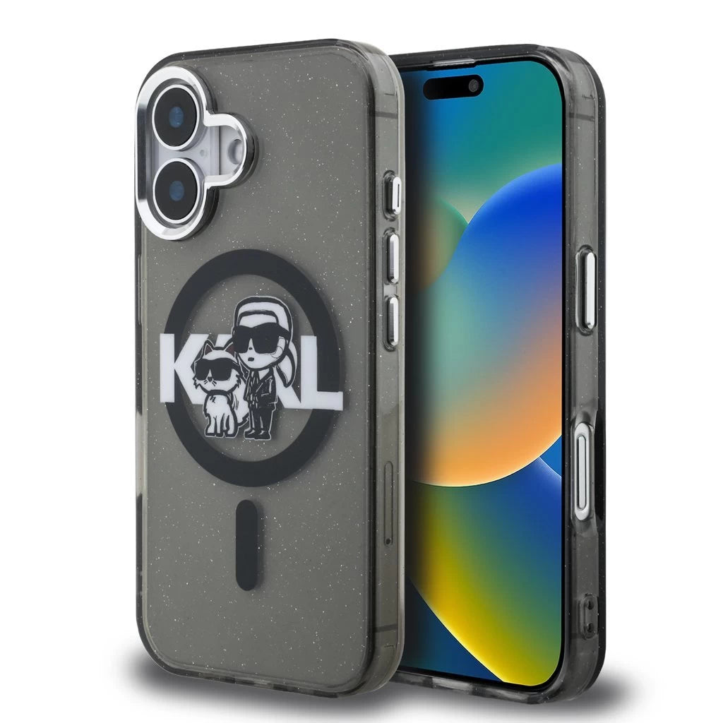 Karl Lagerfeld IML Glitter Karl and Choupette Sketch MagSafe tok iPhone 16 készülékhez fekete -  iPhone 16 tok a Domshop kínálatából